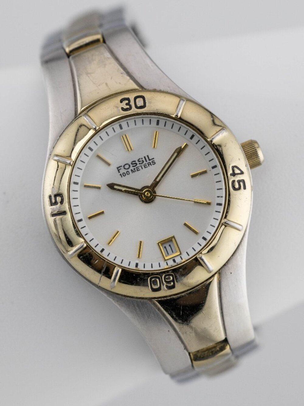 Fossil AM3860 Women's Two Tone Date Quartz Analog Watch Fresh Battery